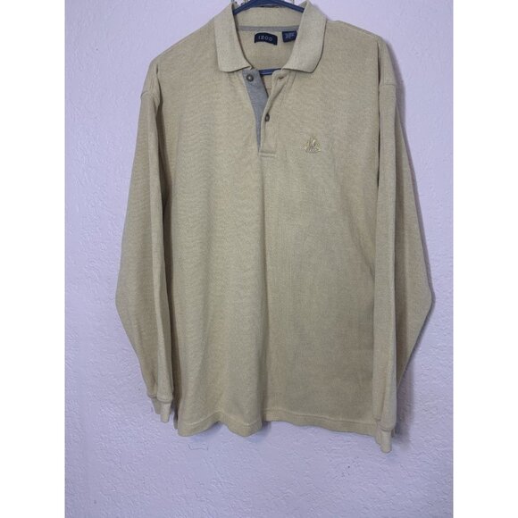 IZOD Men;s Cream POLO LONG SLEEVE Henley 2 Button Casual Business Size Lrg - Picture 1 of 5